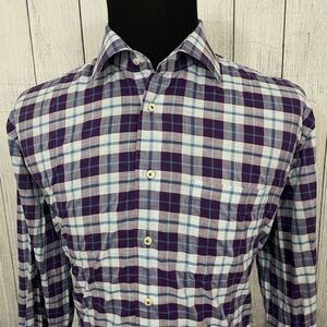 Peter Millar Men's XL Purple Check 100% Cotton Long Sleeve Button-Front Shirt